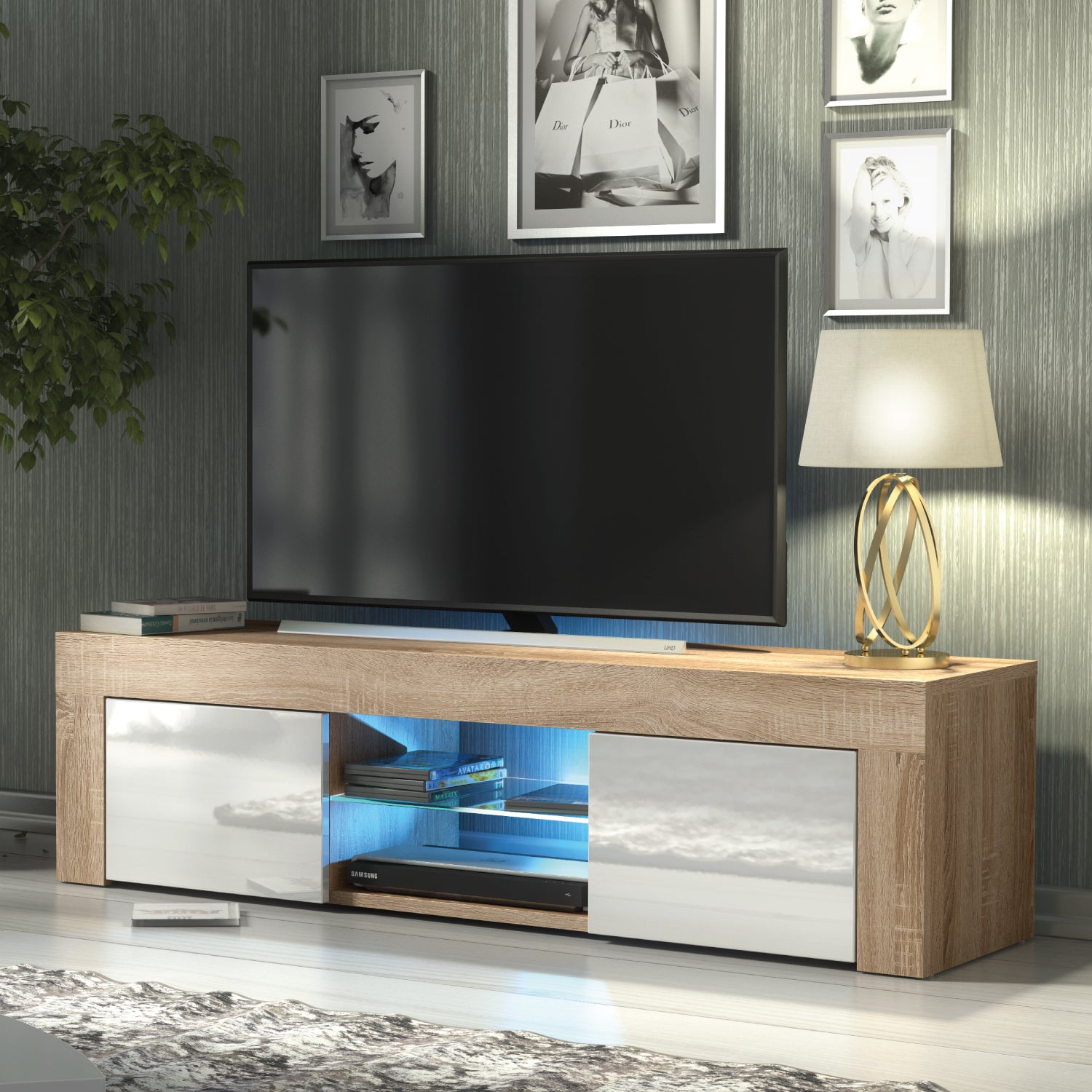 Loom Tv Unit 130cm With Led Lights | Natural Oak