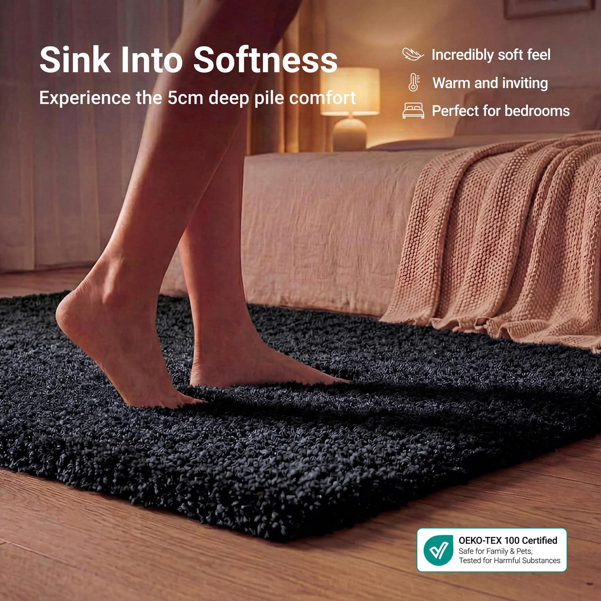 California Shaggy Rug Deep Pile | 60cm x 230cm | Black
