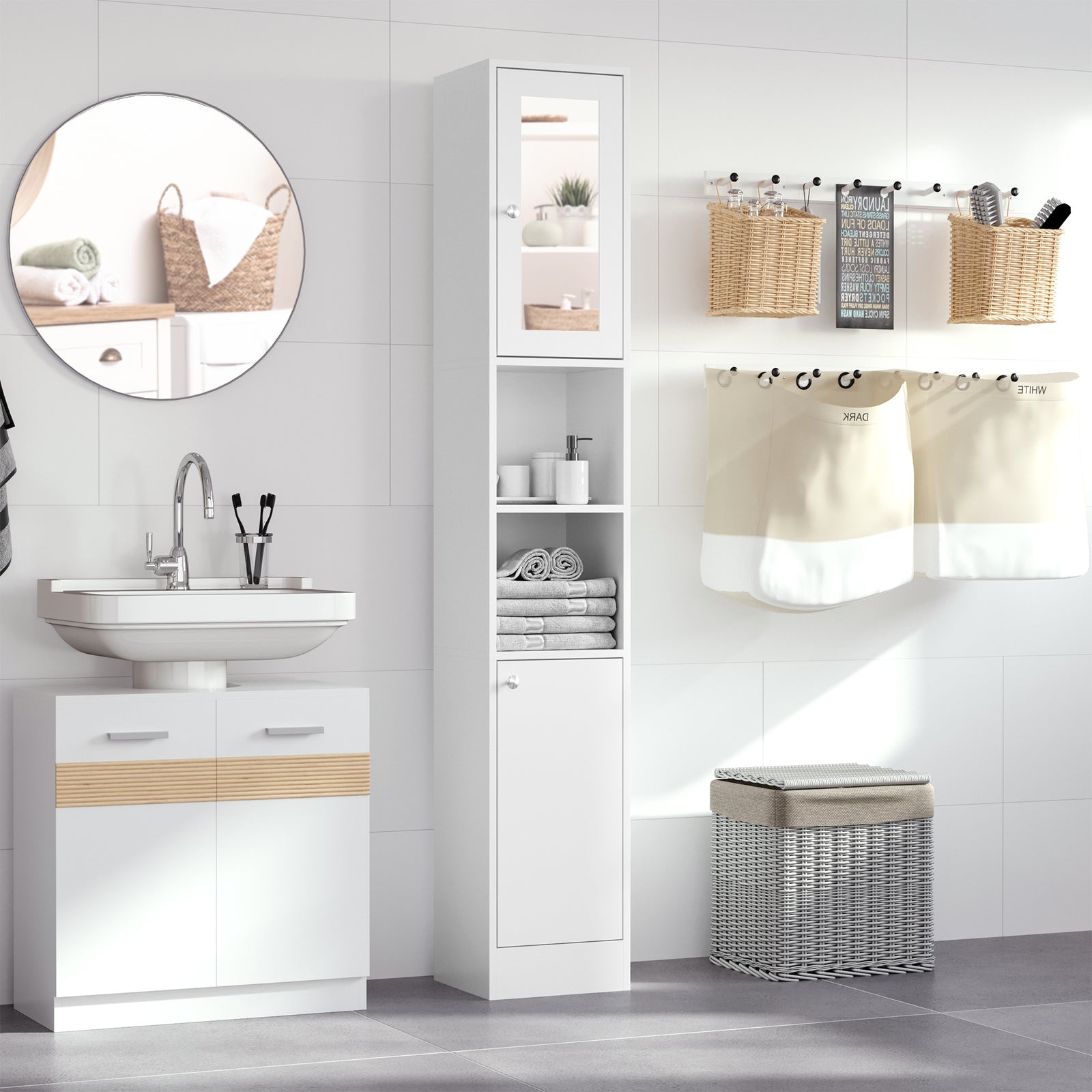 Bathroom Floor Storage Cabinet With Mirror Tallboy Unit