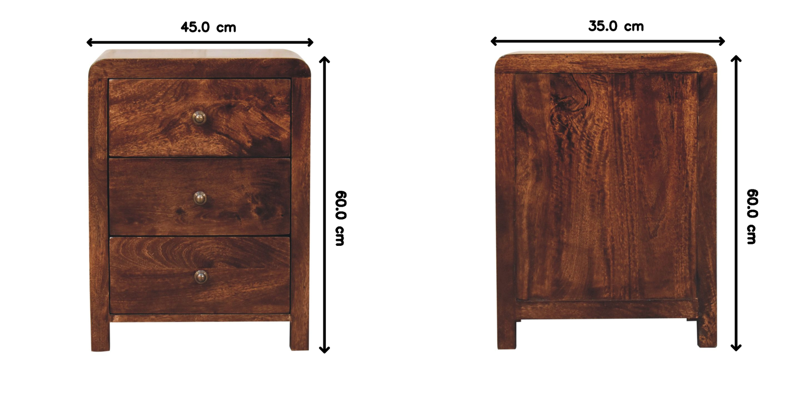 California Walnut Naya Bedside, 3 Drawers, Brown | Brown