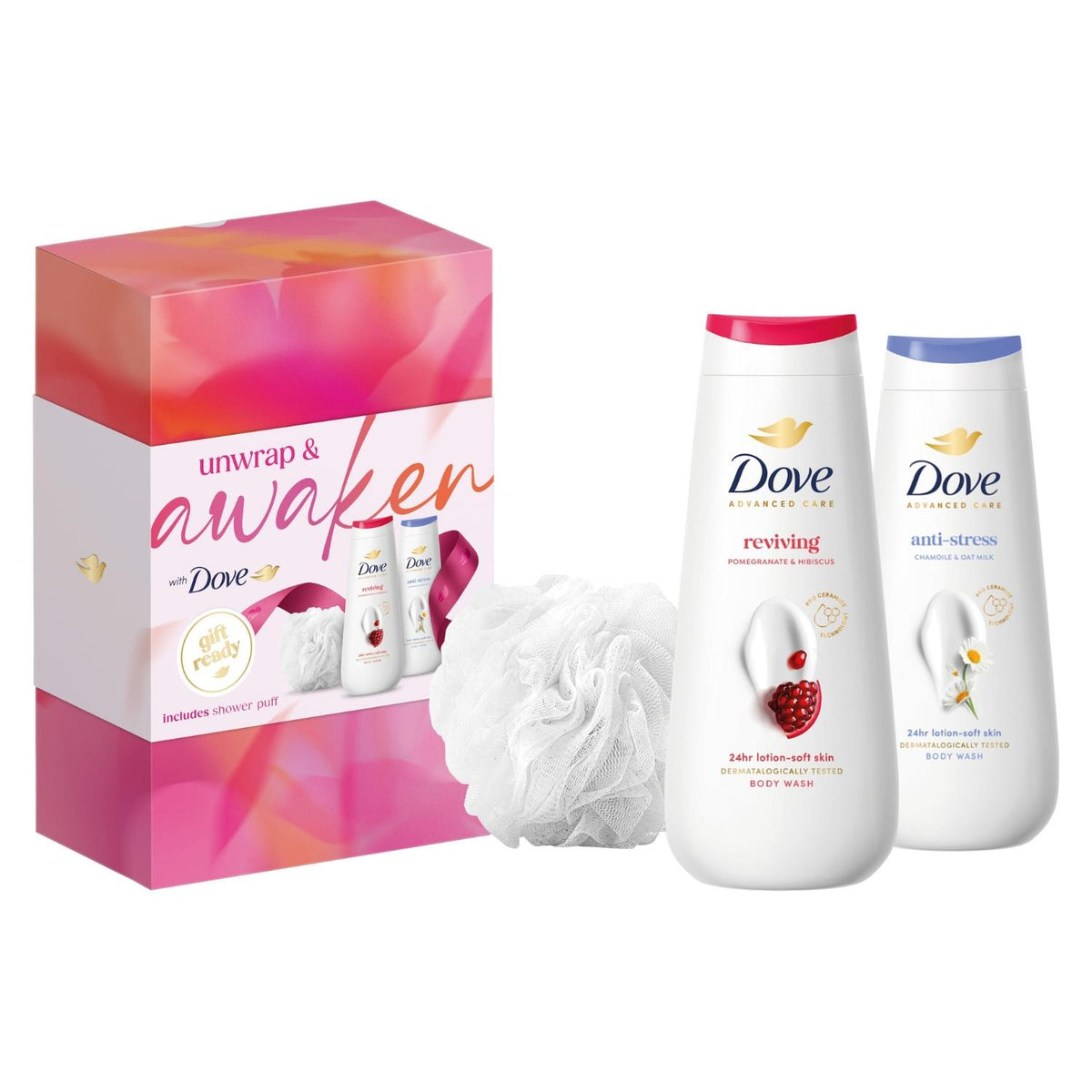 Awaken Body Wash Collection Gift Set With Luxury Shower Puff | Set of 3