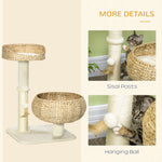 72cm Cat Tree Kitten Tower With 2 Beds Scratching Post Toy Ball, Beige