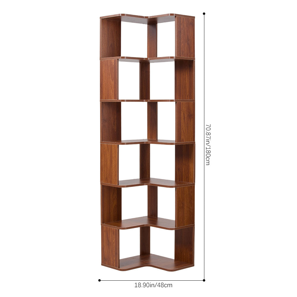 5-tier/6-tier Wooden L-shaped Corner Storage Shelf | Large | Walnut