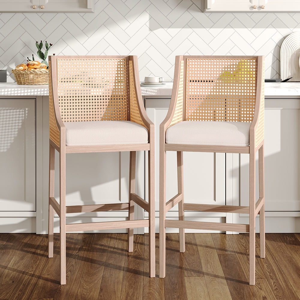 Set Of 2 Modern Upholstered High Bar Stools | Beige