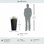 Zinc Galvanised Tall Flared Tapered Square Planter | 30cm x 30cm x 70cm | Matte Black