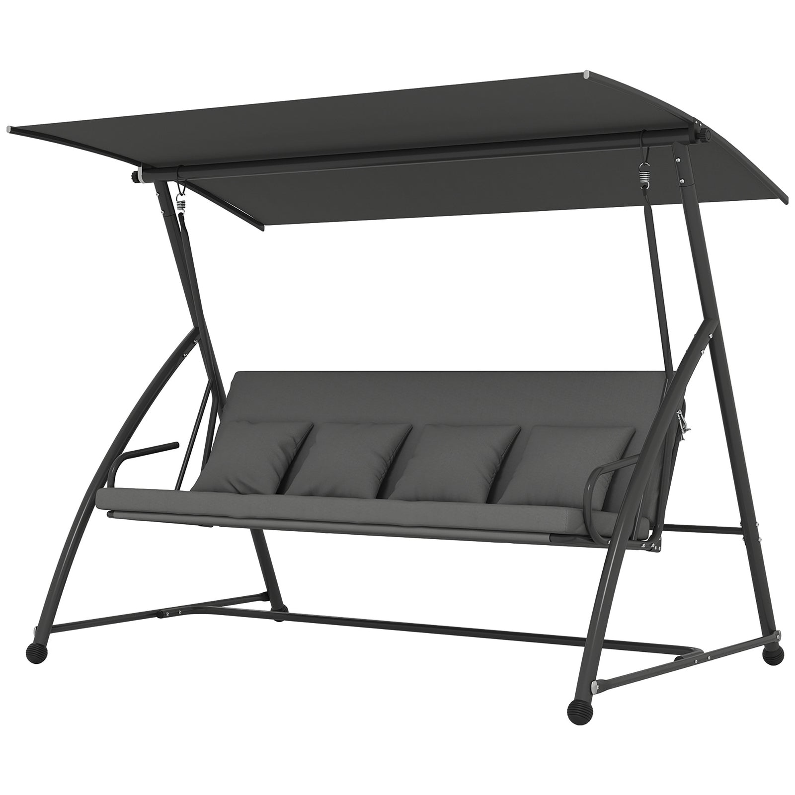 Outsunny 2-in-1 Swing Chair 3 Seater Hammock Cushion Bed Tilt Canopy Grey