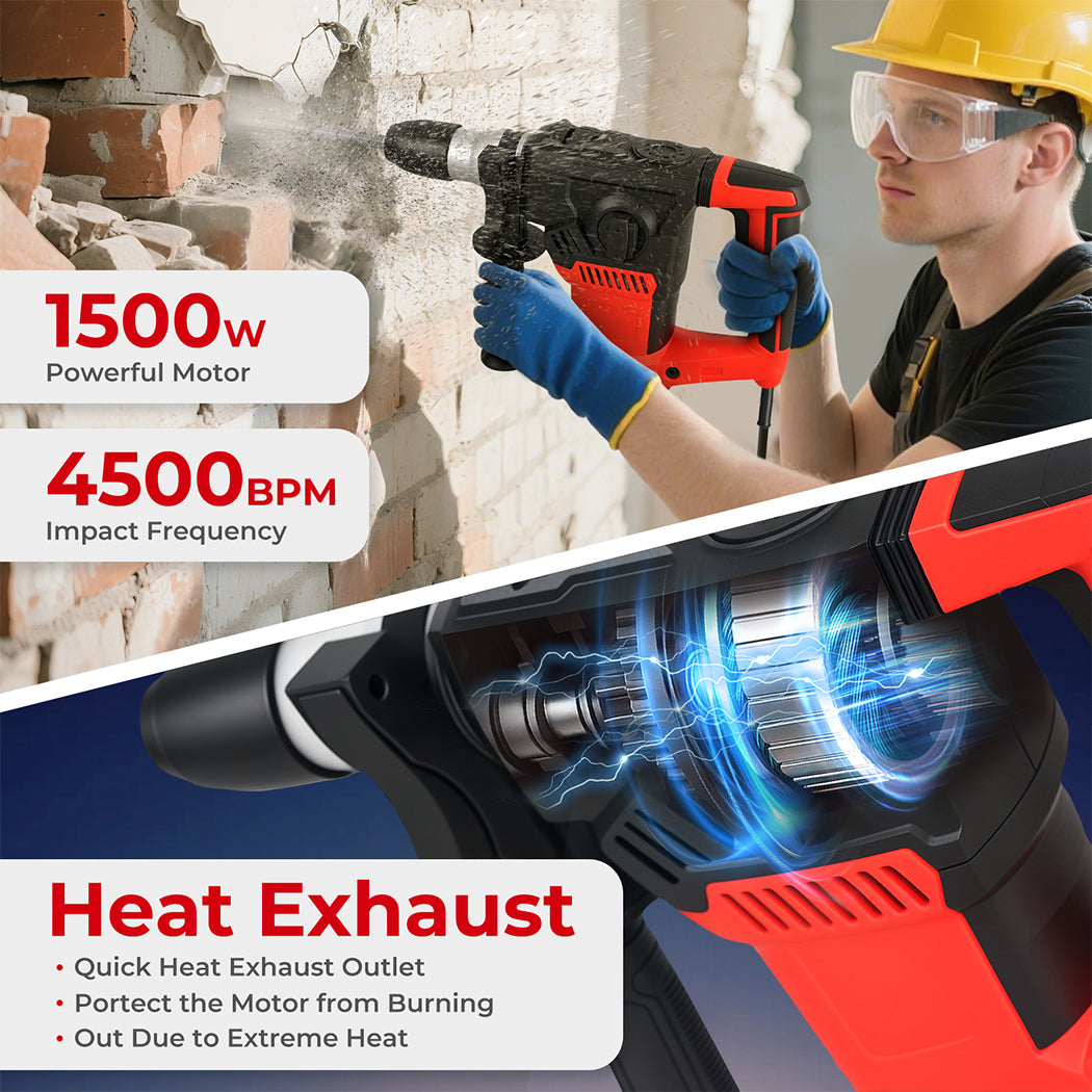 Hammer Drill Heavy Duty Corded Electric Impact Driver With Bit Set | Red