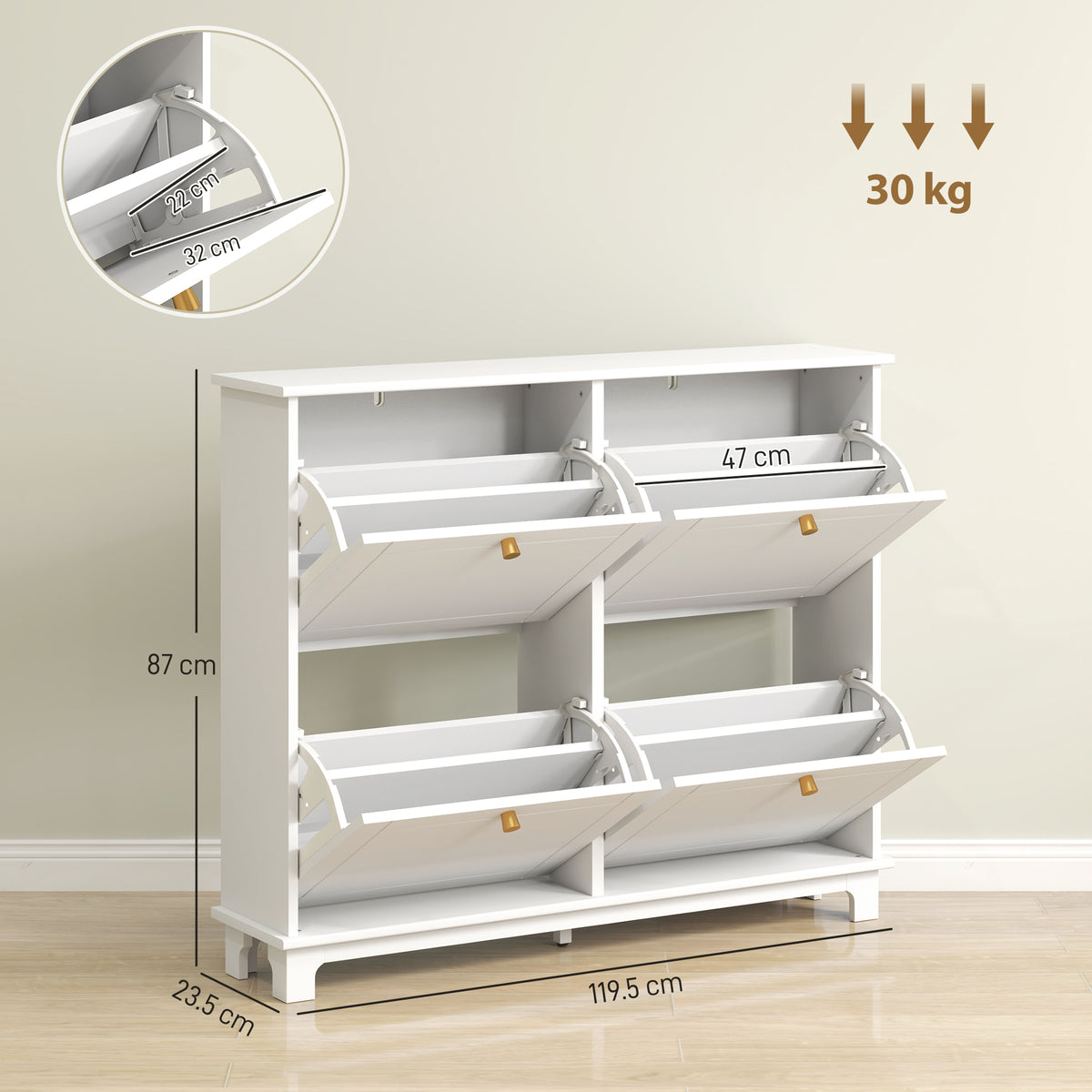HOMCOM Shoe Cabinet, 4 Flip Drawers Shelves