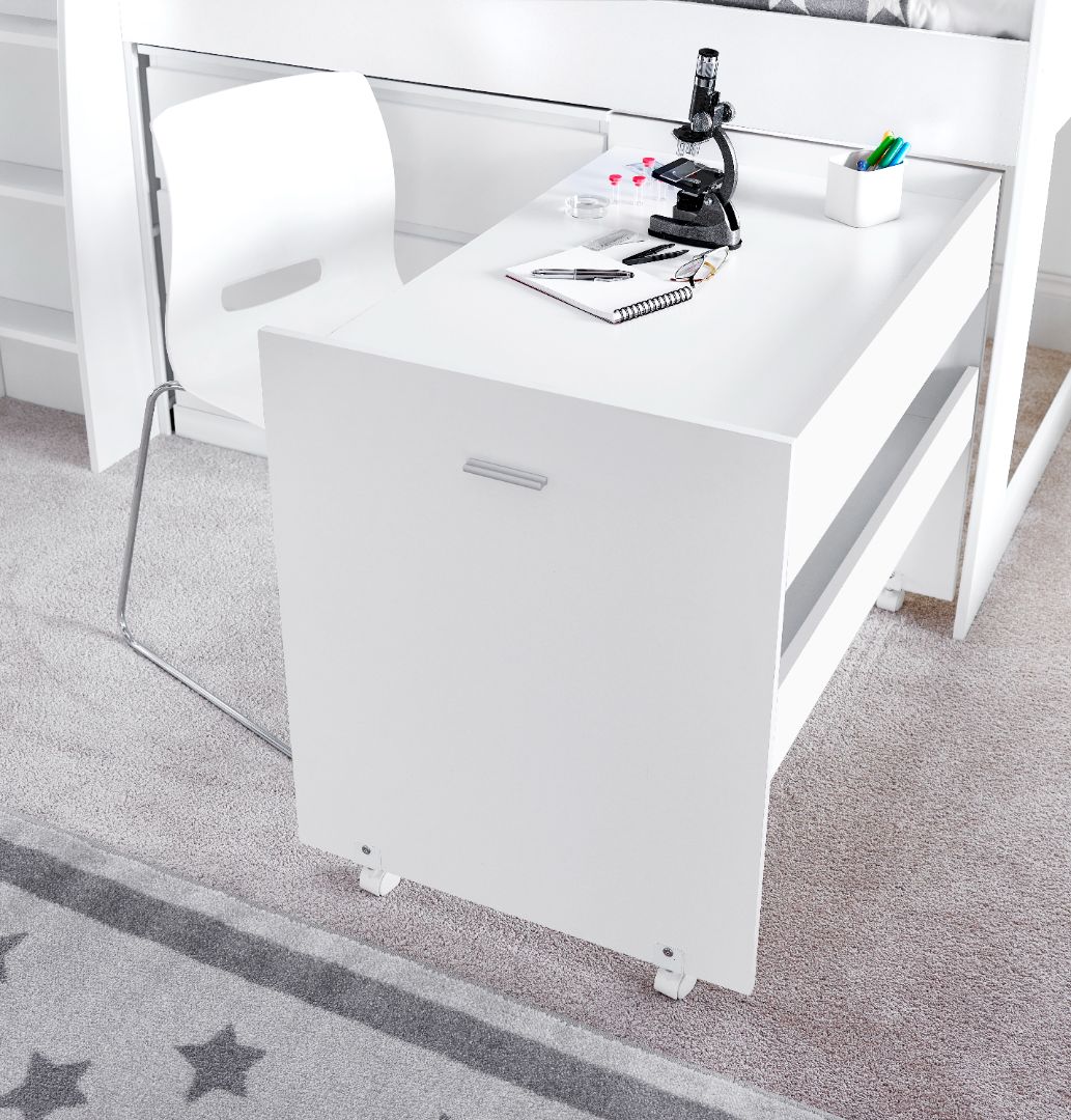 Ersa Mid Sleeper Bed With Desk With Orthopaedic Mattress | Single | White