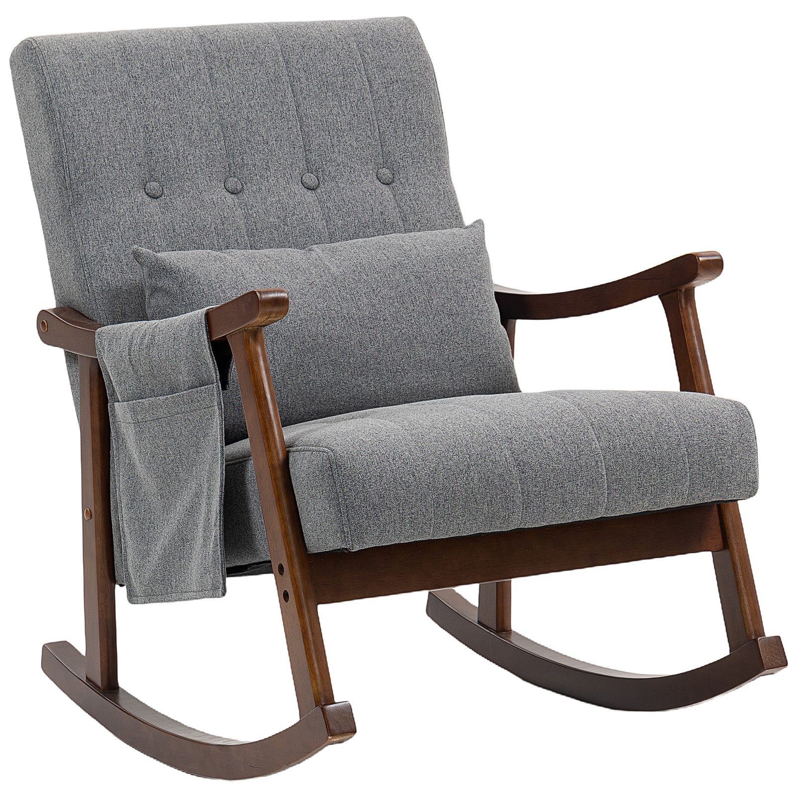 Modern High Back Rocking Chair With Solid Wood Legs | Grey