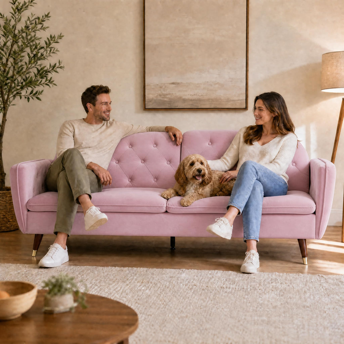 Victoria Velvet Sofa Bed 3 Seater | Pink