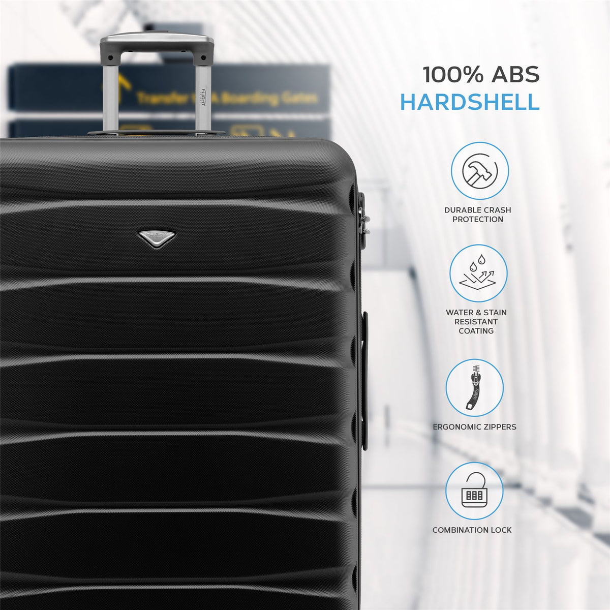 Set Of 3 Hard Shell Suitcase Cabin & Check In Cases With Tsa Lock - Overhead Cabin With Medium & Large Check-in Bag | Set of 3 | Black