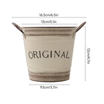 2-piece Retro Metal Plant Pot Set With Wooden Handle | Set of 2 | Cream & White