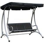 3 Seat Metal Fabric Backyard Balcony Patio Swing Chair | Black