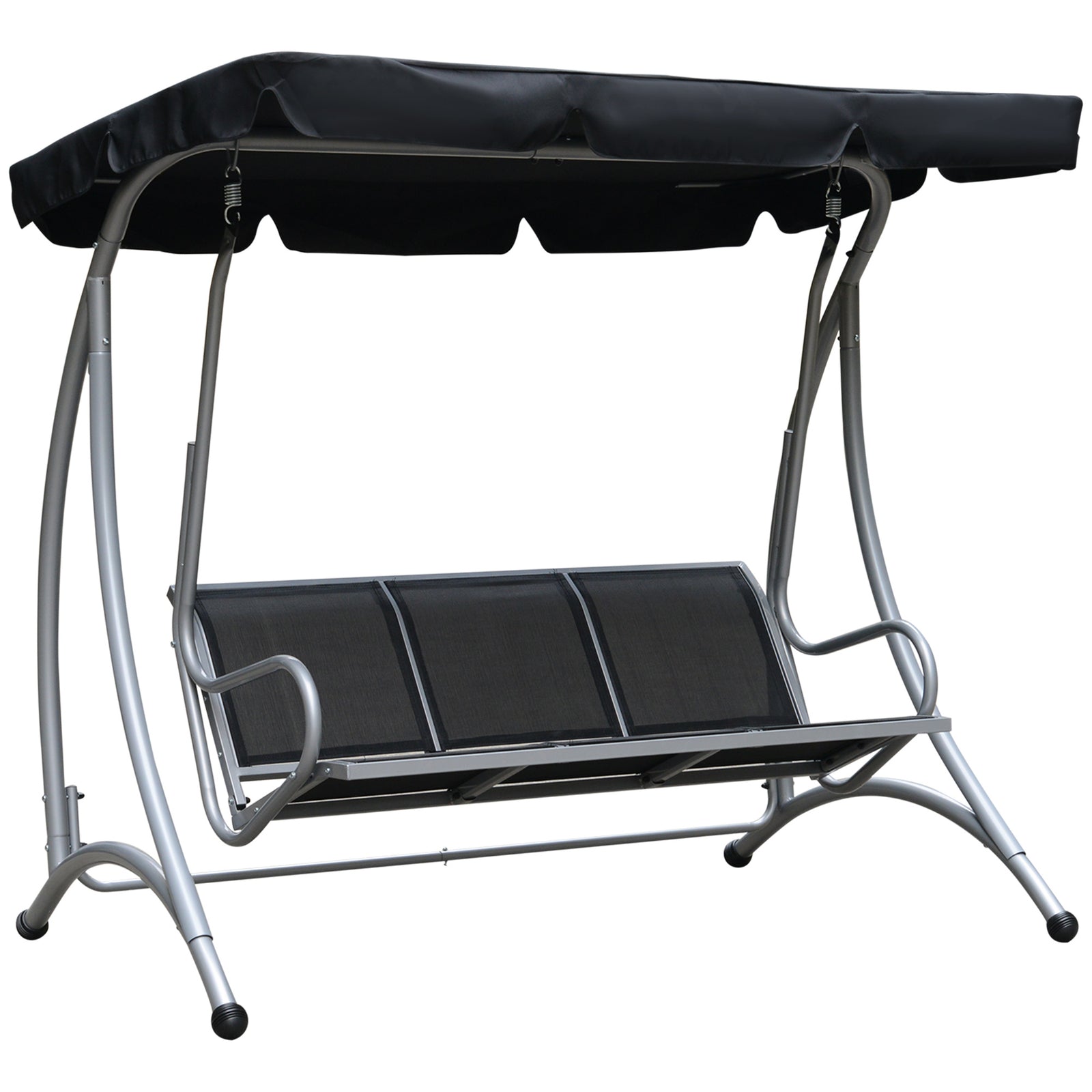 3 Seat Metal Fabric Backyard Balcony Patio Swing Chair | Black