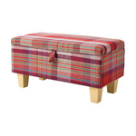 Plaid Linen Upholstered Storage Ottoman Bench With Hidden Storage | Large | Red