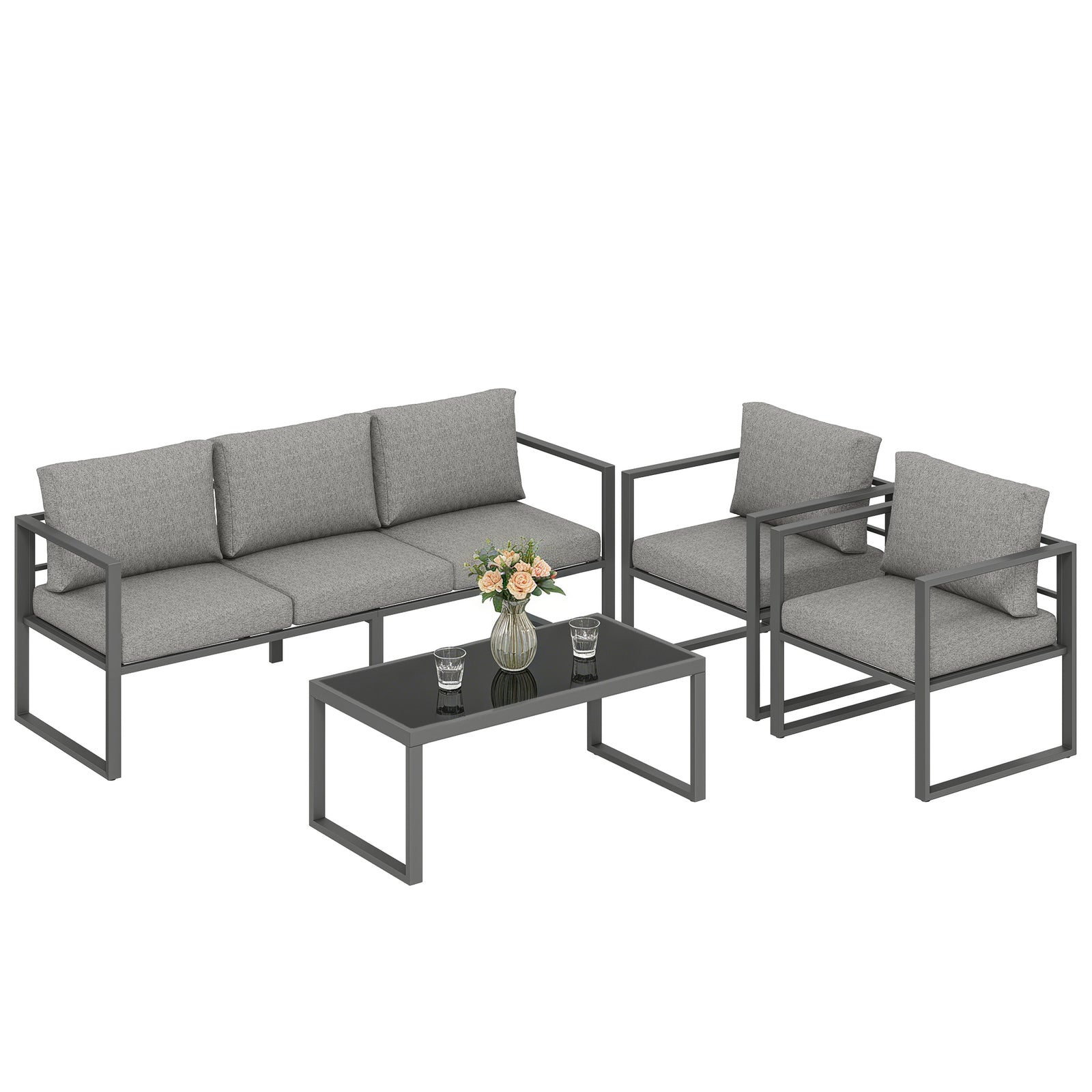 Outsunny Patio Furniture Set Aluminium Frame Dark Grey