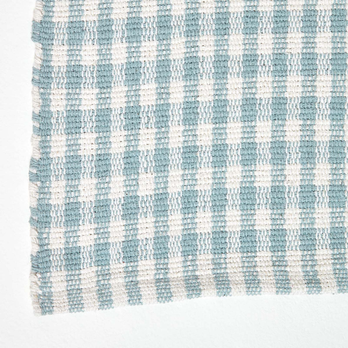 Cotton Gingham Check Rug Hand Woven | 120cm x 80cm | Blue