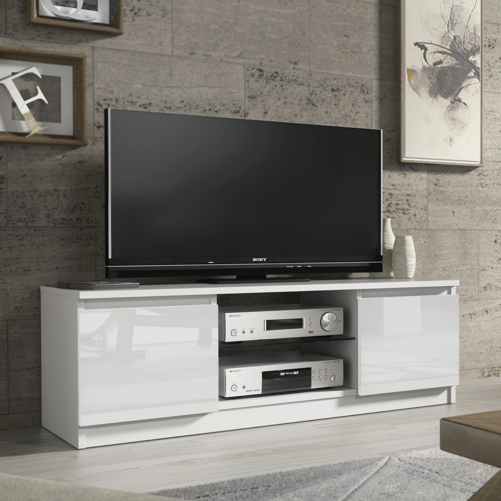 Aura Tv Unit 120cm With Led Lights | Large-Medium | White