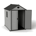 5.33 × 7.32 ft Garden Tool Shed With Apex Roof & Combination Lock – Grey Wood Grain Storage Shed With Window & Vents