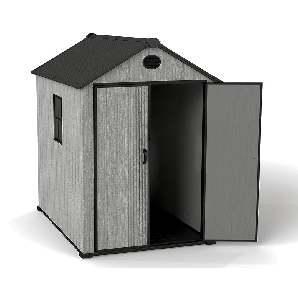 5.33 × 7.32 ft Garden Tool Shed With Apex Roof & Combination Lock – Grey Wood Grain Storage Shed With Window & Vents