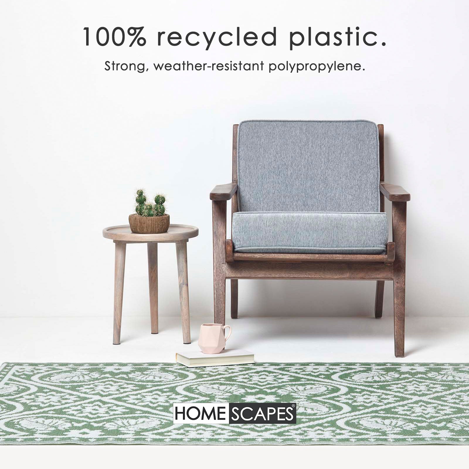 Luxury Outdoor Rug Waterproof Reversible For Garden Patio, Green Floral Leaf