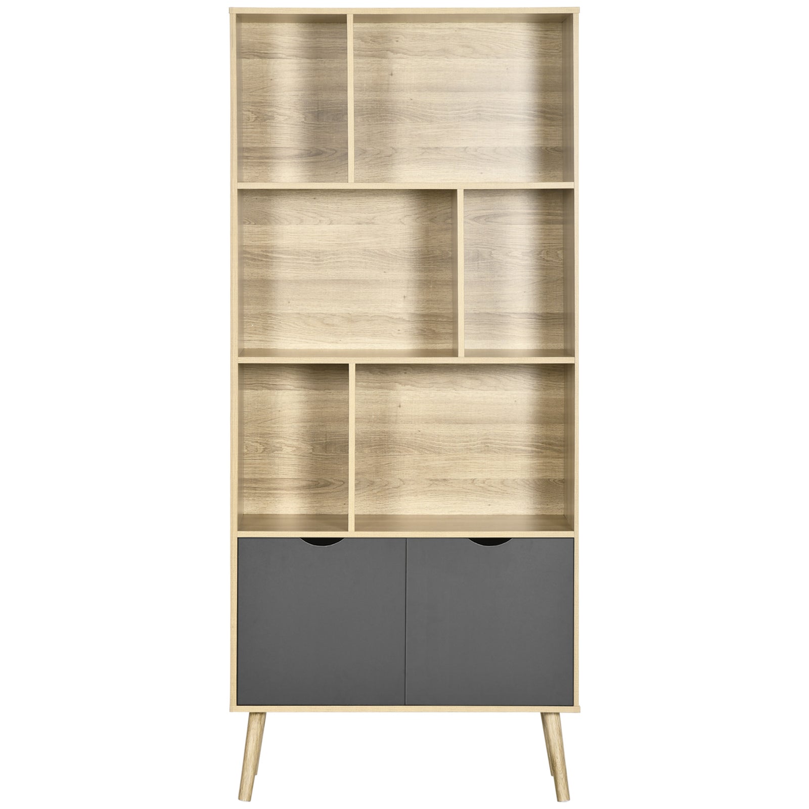 Freestanding Bookshelf With Bottom Cabinet And 6 Shelves