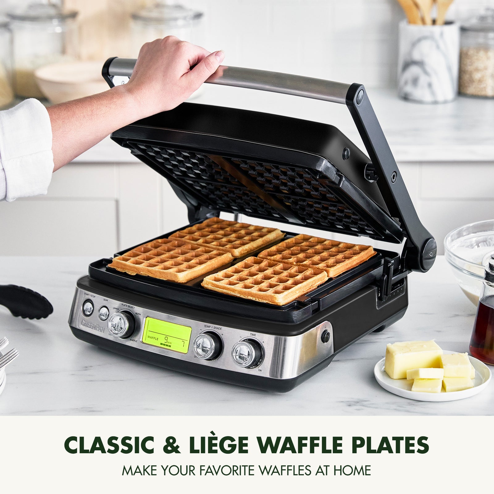 Elite Belgian Waffle Maker, Pfas-free Non-stick Ceramic Plates, Adjustable Controls | Black