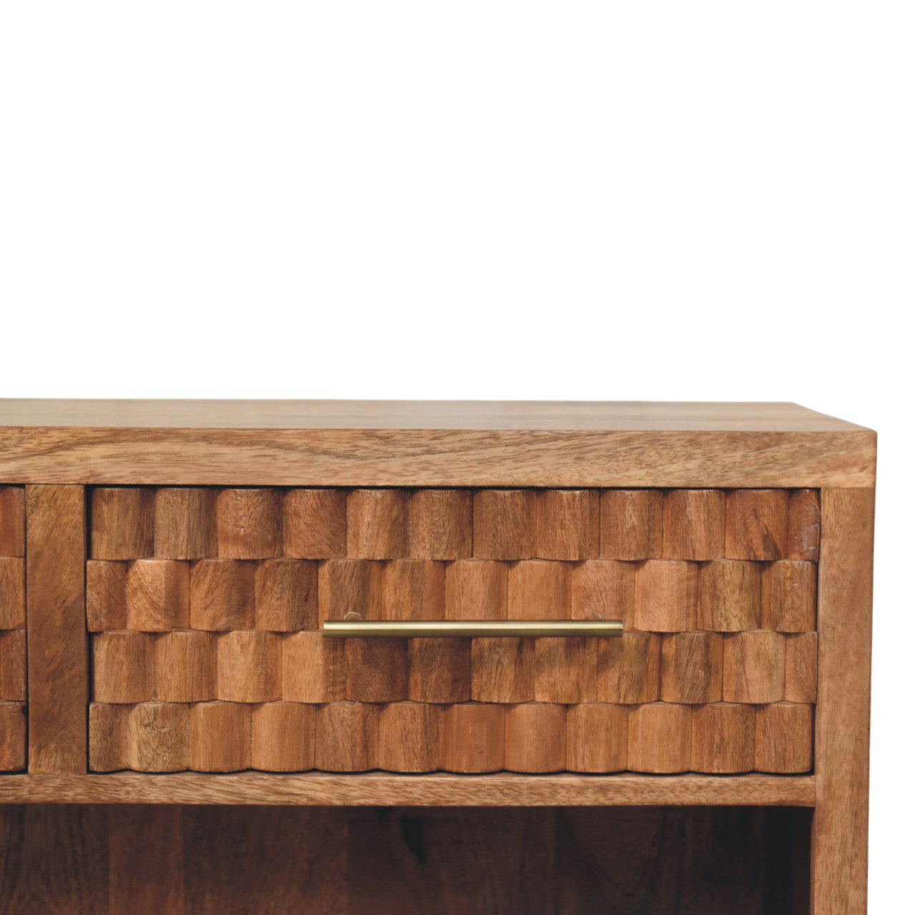 Solid Wood Arno Shoe Storage Unit In Golden Teak, 2 Drawers And Open Shelf, Beige