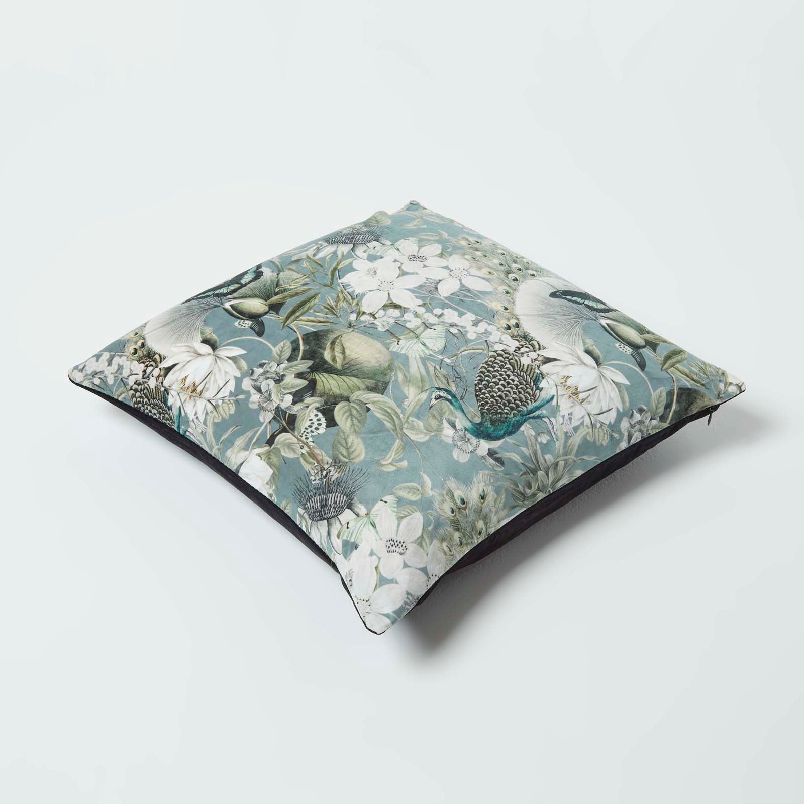 Floral Butterfly Garden Velvet Filled Cushion | 45cm x 45cm | Black & Grey