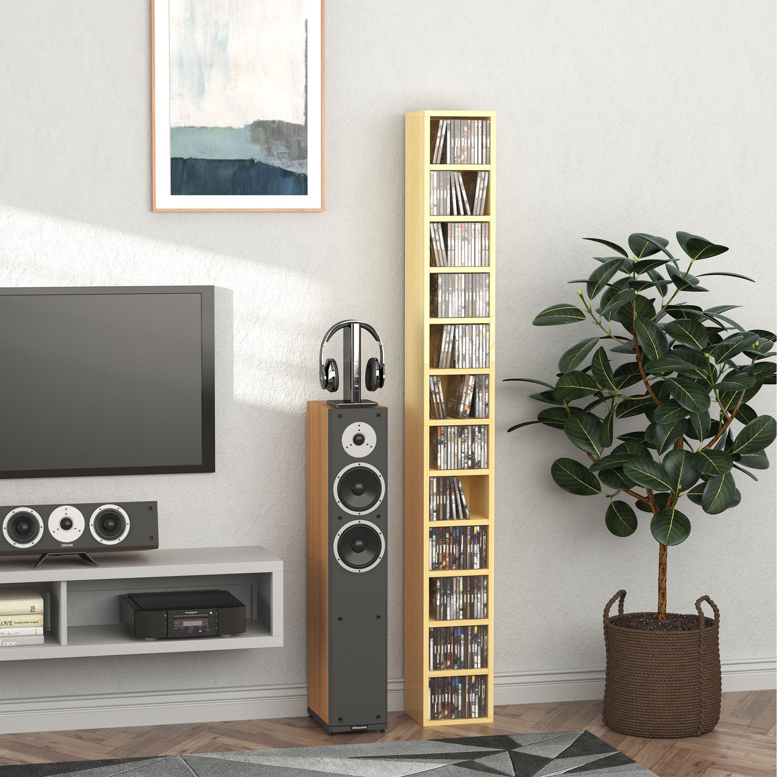 204 Cd Storage Tower Tall Bookcase Bookshelf With 12 Cubes | One Size | Natura