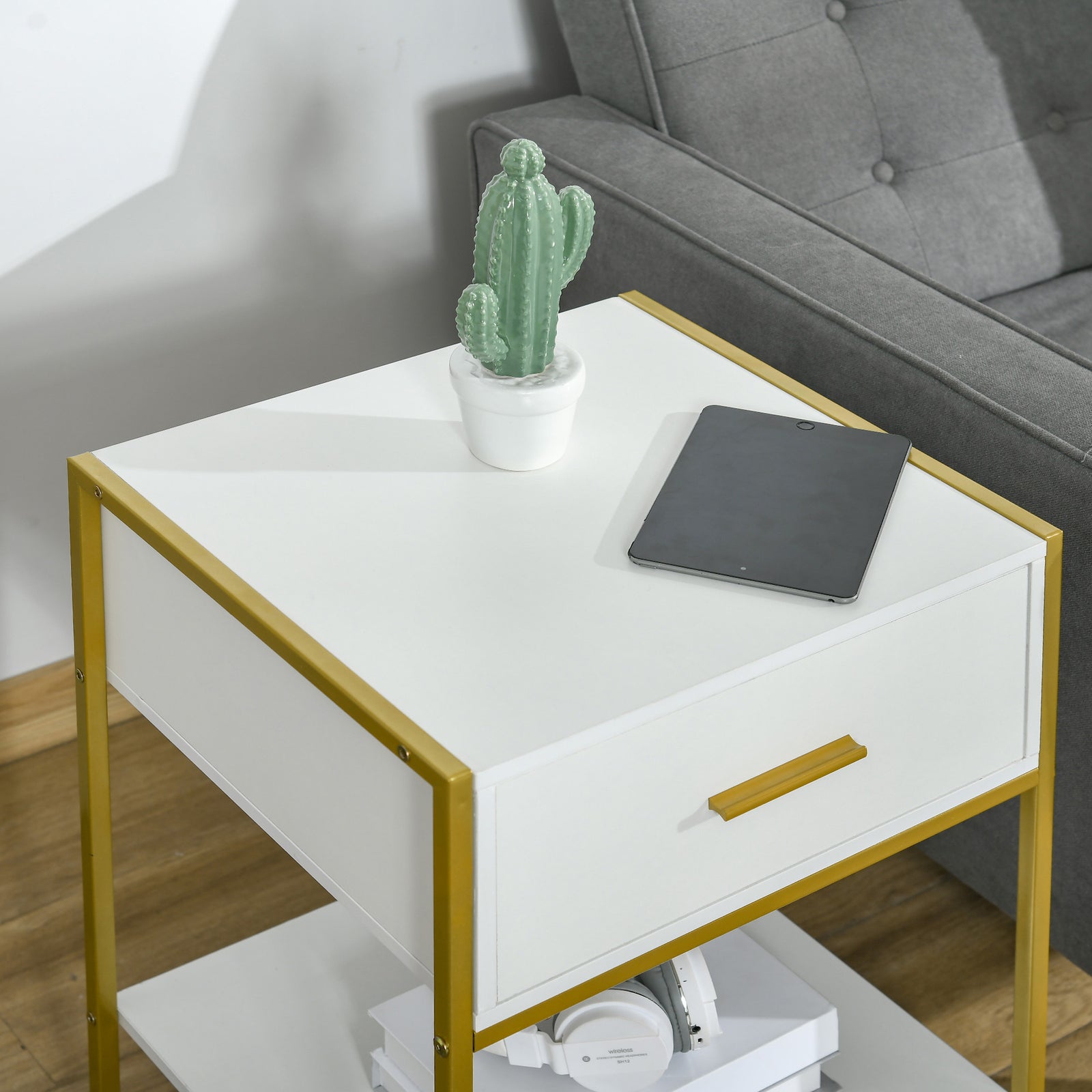Modern Bedside Table Side Table Shelf Drawer | Set of 2 | White