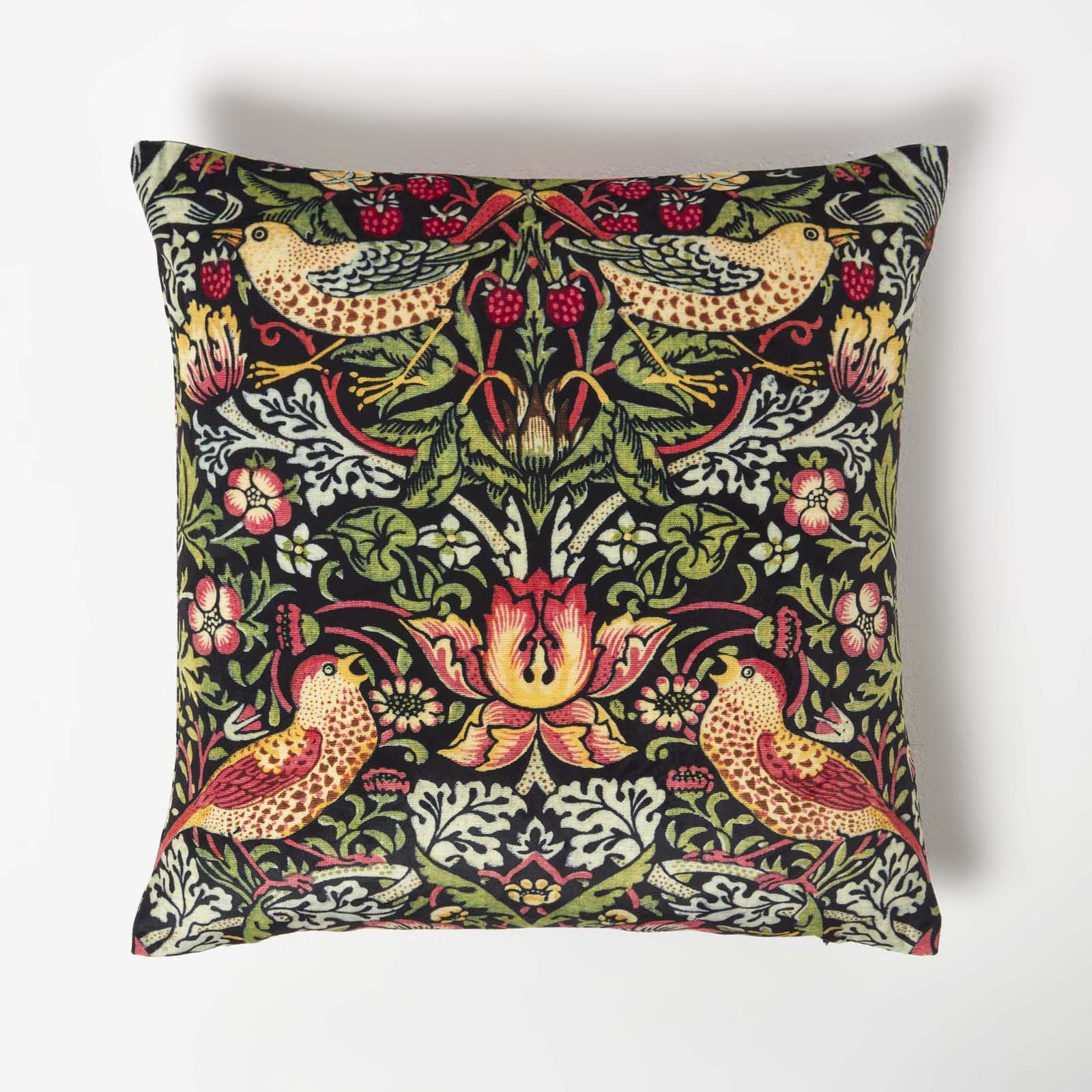 William Morris Strawberry Thief Velvet Cushion | 45cm x 45cm | Navy Blue
