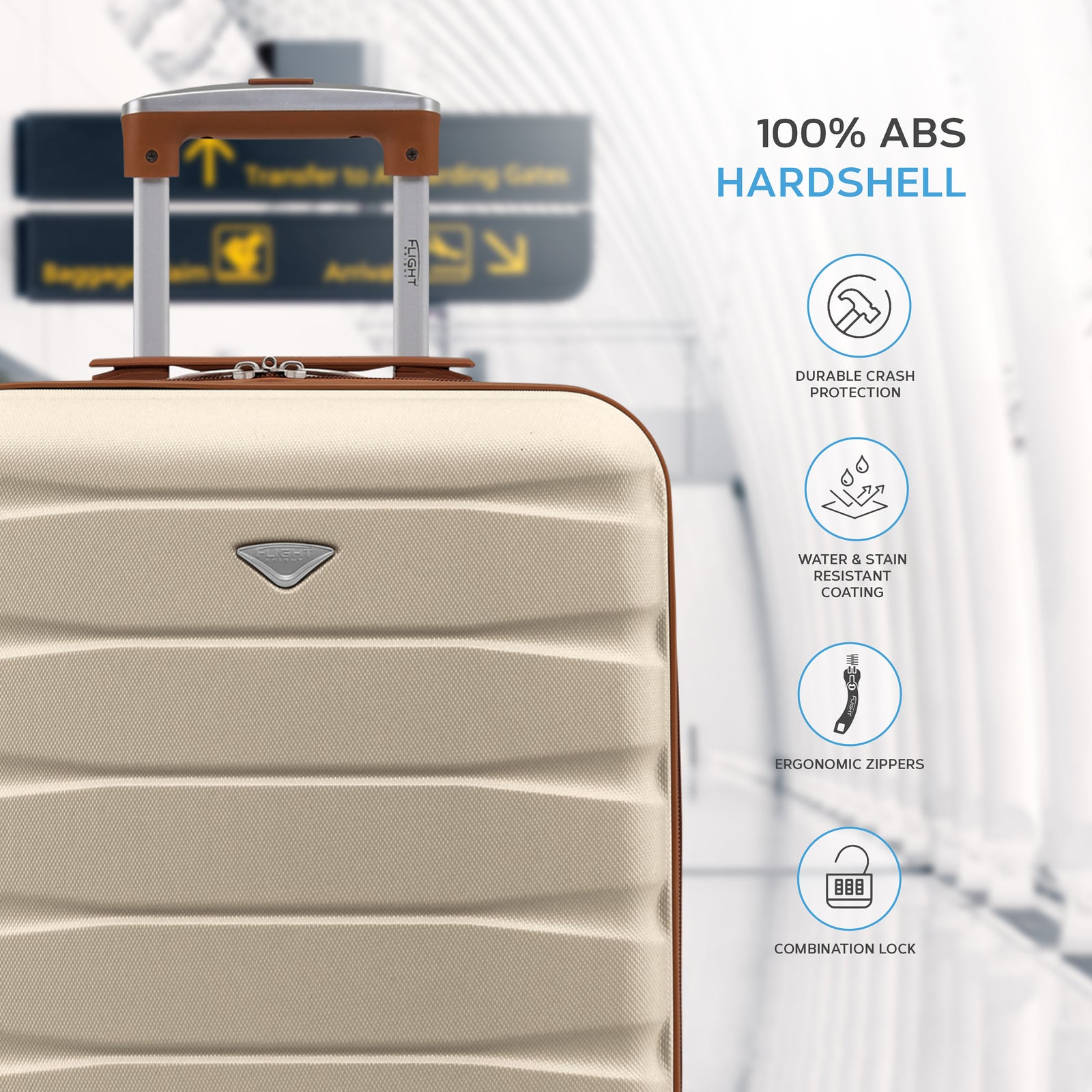 55x40x20cm Lightweight Luggage Hard Shell Cabin Suitcase 60+ Airlines Approved - Carry On Case - 4 Wheels | 55 x 40 x 20cm | Cream