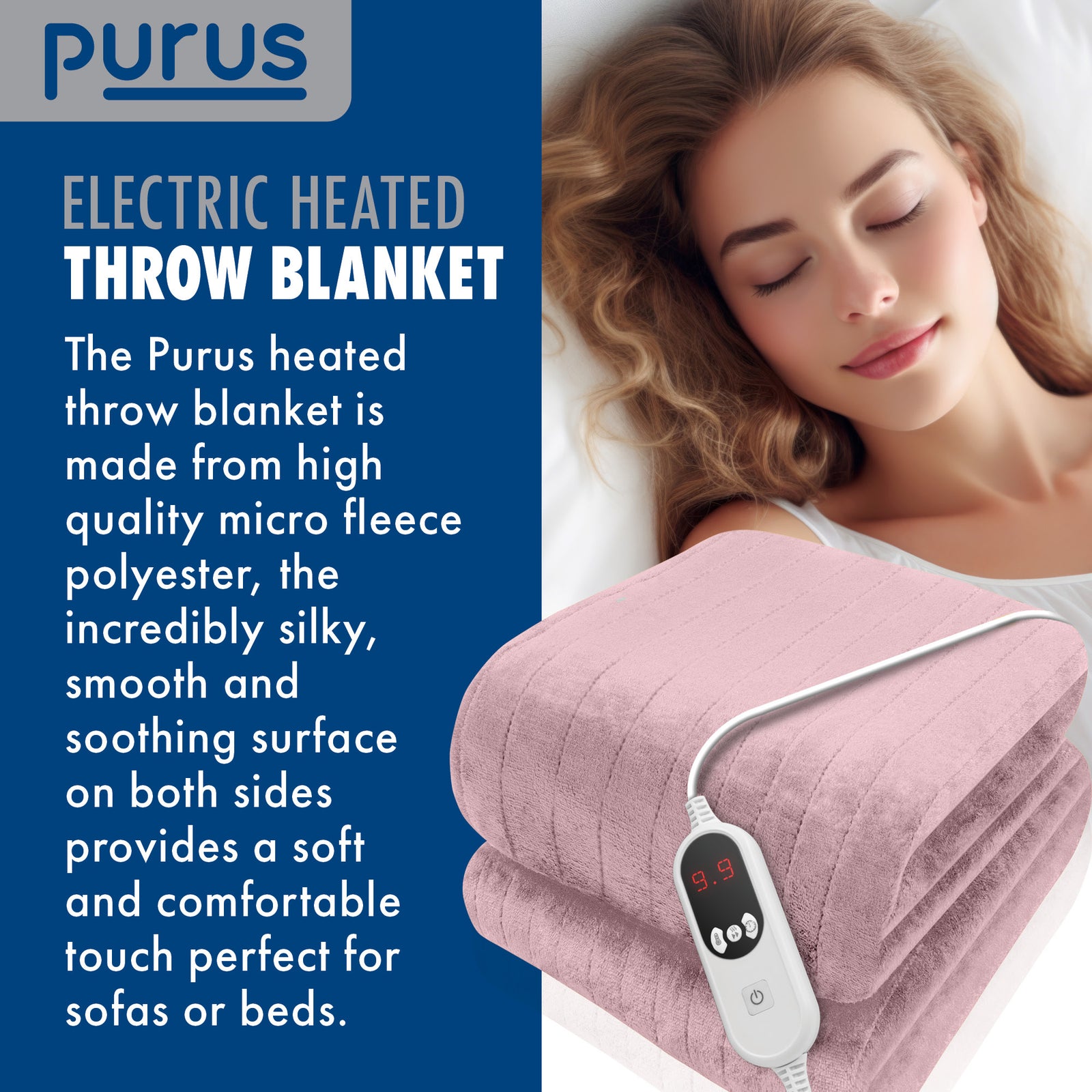 Deluxe Xl Electric Throw Heated Double Over Electric Blanket Soft Fleece 9 Heat & 12 Timer Settings | XL | Pink