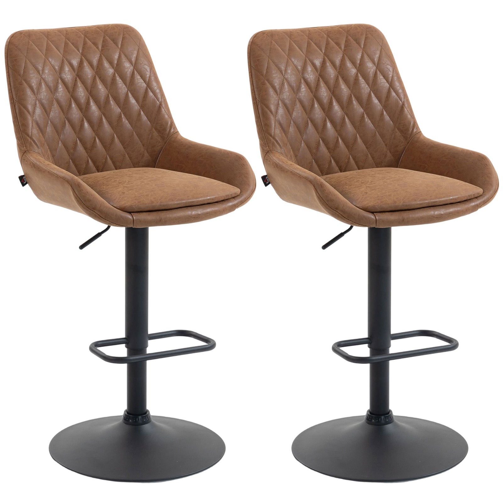 HOMCOM Bar Stools Set Of 2, Adjustable Bar Chairs 360 Degree Swivel