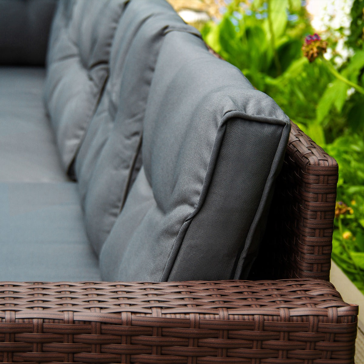 Rattan Corner Set & Cushion Storage Box | Brown