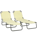 Folding Sun Loungers Set Of 2 With Adjustable Backrest | Beige