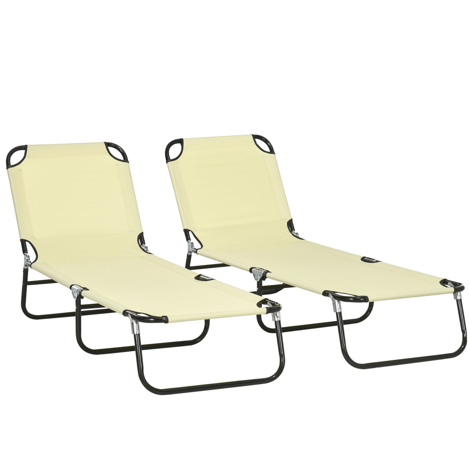 Folding Sun Loungers Set Of 2 With Adjustable Backrest | Beige