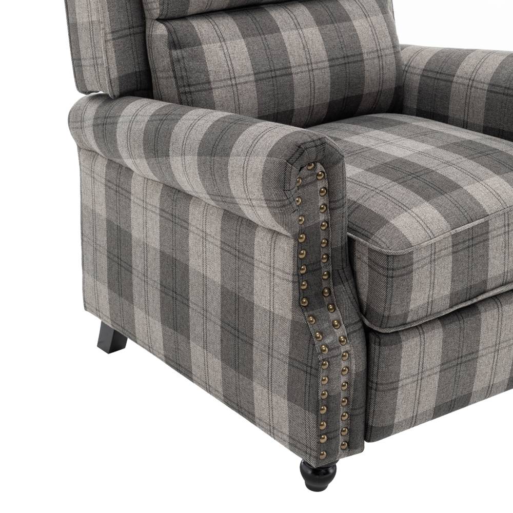 Modern Linen Upholstered Push Back Recliner Armchair With Adjustable Backrest & Hidden Footrest | Grey