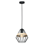 Cliff Black Pendant Lamp 1xe27 Hand Made Matt Black Cage Style Lamps With Natural Wood Detail