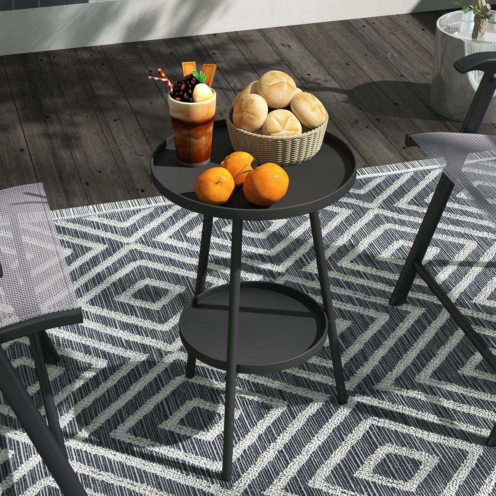 Round Garden Table, 2-tier Metal Patio Table Coffee Table