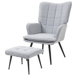Living Room Chair With Footstool And Steel Legs Light Grey