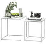 HOMCOM Nest Of 2 Side Tables Set Of Bedside Tables For Living Room White