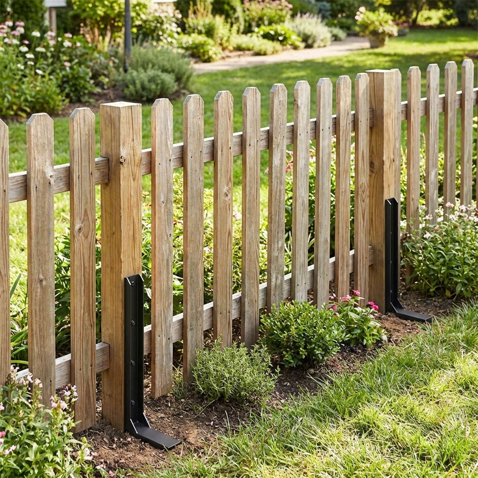 Metal Fence Post Repair Ground Anchor Stakes | Set-of-8 | Black