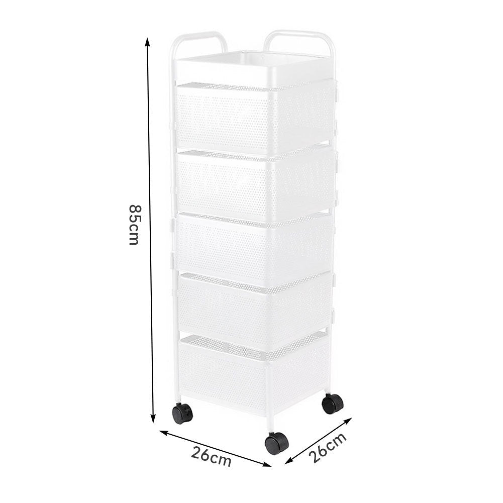 5-tier Rotating Kitchen Storage Cart Square White Organizer Shelf Trolley With Wheels
