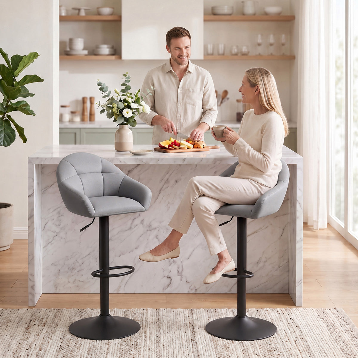 HOMCOM Bar Stools Adjustable Height Backrest Set Of 2, Grey