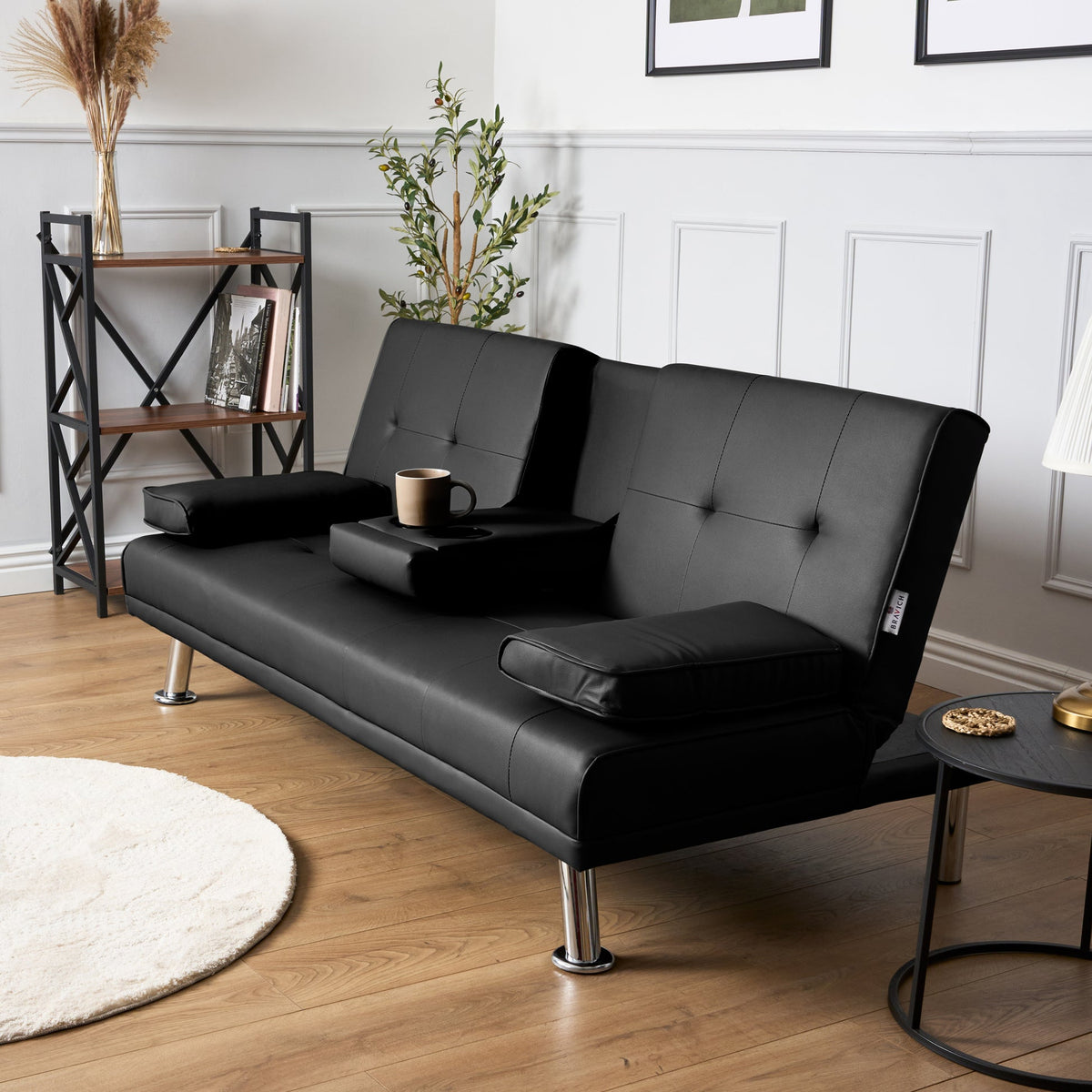 Faux Leather Click Clack Sofa Bed - 2 Seater | Black