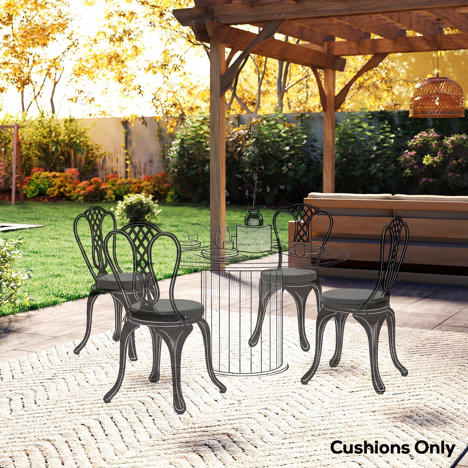 Bistro Chair Cushions, Chair Pads Set Of 4 | Dark Grey