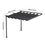 3x3m/3x4m Lean To Pergola With Retractable Roof With Pa-coated Polyester Canopy Wall Mounted Garden Gazebo Outdoor Sun Shade Shelter For Patio | 3m x 4m | Dark Grey
